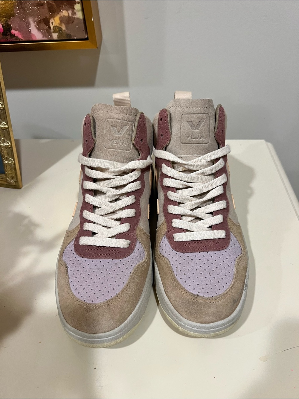 Veja Mid-Top Sneakers in Pink, Peach & Cream - Picture 3 of 5